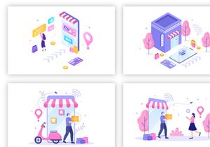 14 Mobile Store or Shopping Online in App Illustration