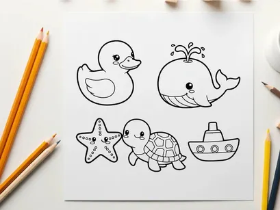 Cute sea animals set flat design vector illustration