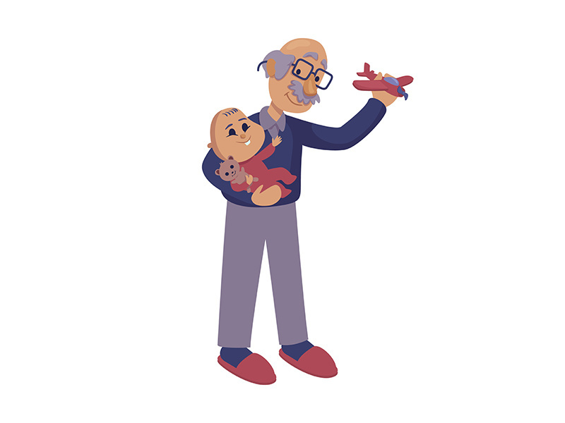 Grandfather playing with baby flat cartoon vector illustration