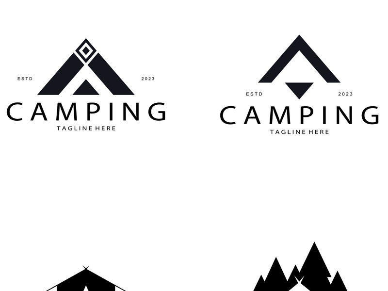 vintage and retro tent logo, camping. With tent, tree and bonfire sign. adventurers, scouts, climbers, camping equipment center