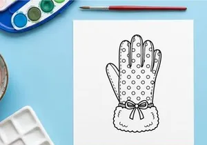 Hand-drawn white Christmas mitten with polka dots and bow gift accessory illustration