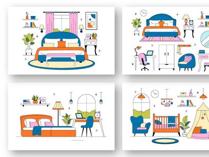 10 Bedroom Vector Illustration