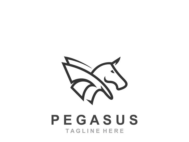 Pegasus horse Logo minimalist, Line art, Modern simple mascot, Mystic premium emblem