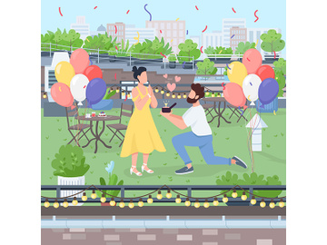 Surprise marriage proposal flat color vector illustration preview picture