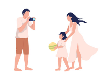 Man taking picture of daughter and wife semi flat color vector characters preview picture