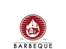 Simple Barbecue Vintage hot grill, with crossed flames and spatula. Logo for restaurant, badge, cafe and bar.vector