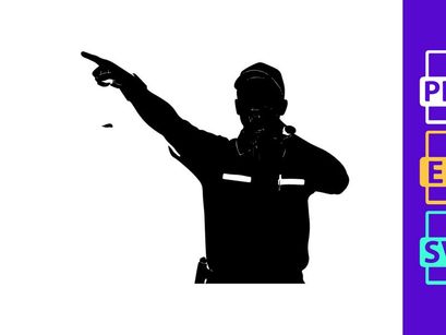Police officer directing with authority and confidence in a black silhouette