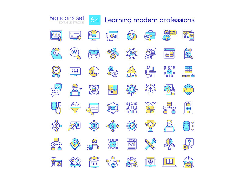 Learning modern professions RGB color icons set