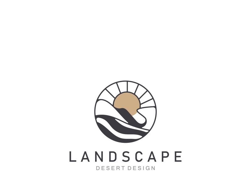 Landscape Desert line art outline minimalist logo vector illustration design