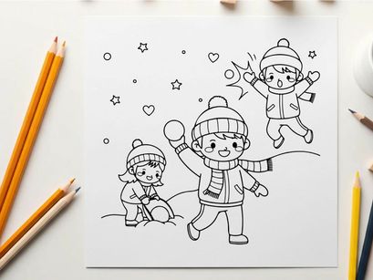 Children playing winter sports vector illustration flat design