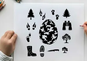 Silhouette of hunting gear and forest elements