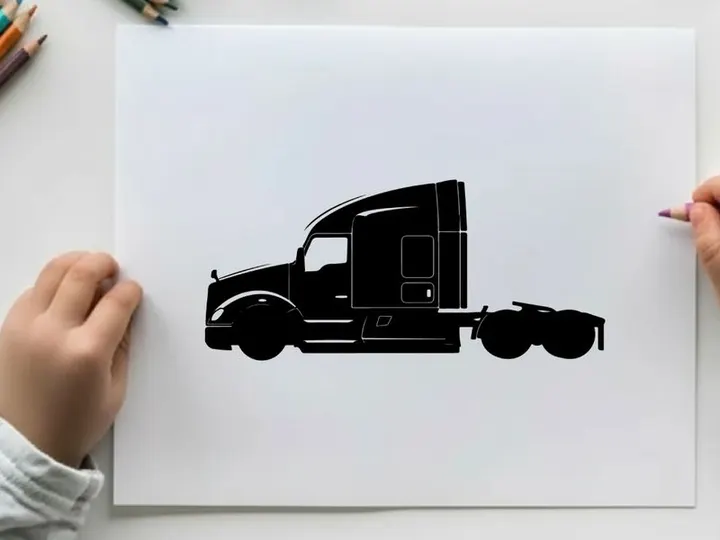 Silhouette of a semi truck without trailer on white background
