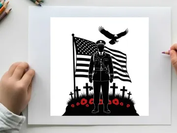 American soldier silhouette with flag and eagle memorial preview picture
