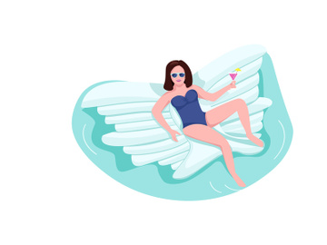 Woman on air mattress flat color vector faceless character preview picture