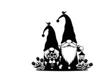 Two gnomes in silhouette with flowers and lantern