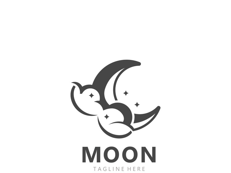 Moon elegant crescent and star logo design line in simple style outline background