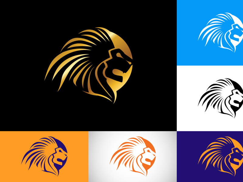 Lion Head logo design template, Animal logo design vector icon illustration