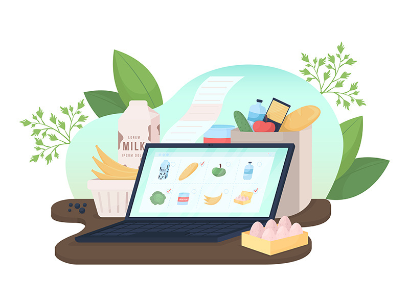 Laptop with online food order flat concept vector illustration