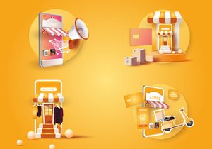 Collection e-commerce buy app, shop phone 3d mobile, store sale application online.