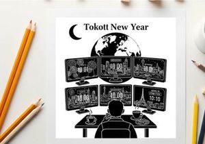 Silhouette of a man watching multiple screens on tokott new year