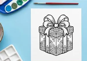 Kotak hadiah Natal elegan dengan hiasan pusaran rumit dan pita dekoratif untuk perayaan meriah