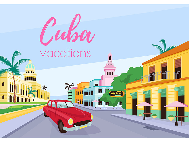 Havana landscape poster flat vector template