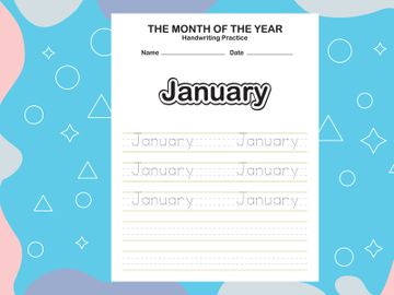 12 Pages Month name of the year trace and writing practice sheet preview picture