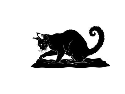 Silhouette of a mythical creature with cat like features and horns