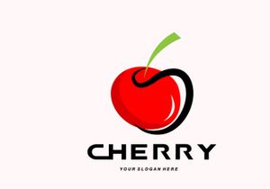 Cherry Fruit logo, Red Colored plant vector illustration, Fruit Shop Design, Company, Sticker, Product Brand