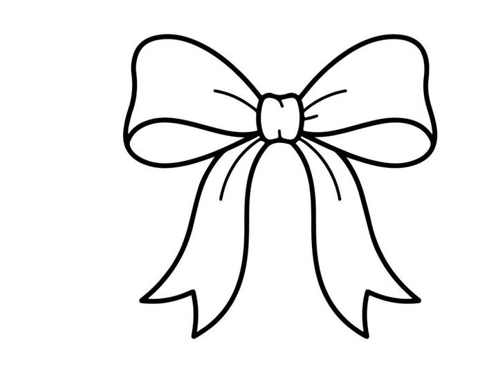 Hand drawn Christmas gift bow illustration, simple black outline ribbon for holiday decor.