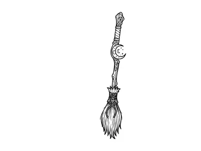 Ilustração de vassoura desenhada à mão com cabo de madeira e cerdas de palha. Esboço de ferramenta de limpeza vetorial para design de casa e serviços de zeladoria.