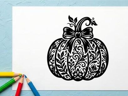 Calabaza decorativa de Halloween con patrón floral intrincado y moño