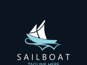 Sailboat vintage logo minimalist with wave, travel yacth or sailing boat vector design template
