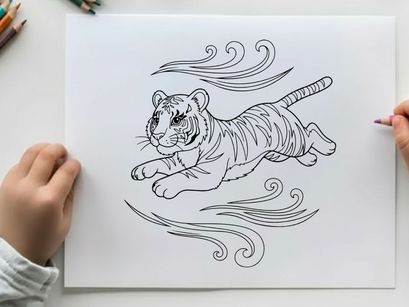 Tiger running in wind vector illustration flat design