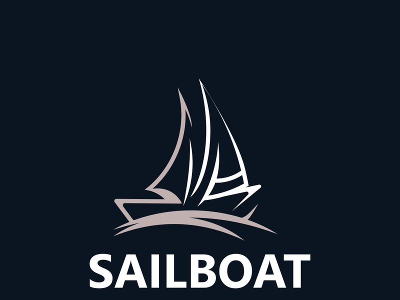 Sailboat vintage logo minimalist with wave, travel yacth or sailing boat vector design template
