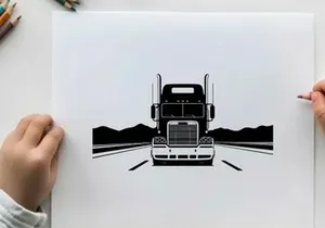 Semi truck silhouette on open road with mountains