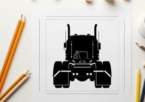 Silhouette of a large truck facing forward