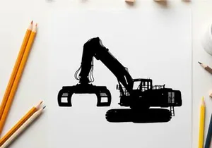 Silhouette of a large excavator machine in profile view