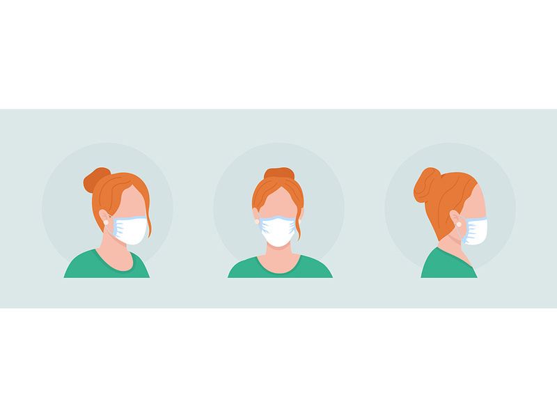 Wear mask without folds flat color vector character avatar set