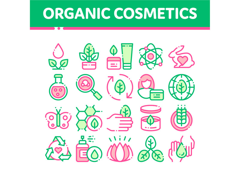 Organic Cosmetics Vector Thin Line Icons Set.