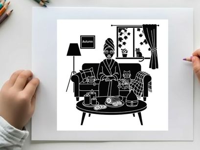 Silhouette of a woman relaxing at home with a cat