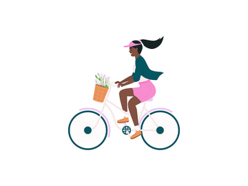 African american woman in bicycle flat color vector detailed character preview picture