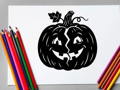 Black and White Halloween Pumpkin with Jack-o'-Lantern Face