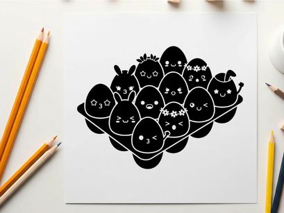 Silhouette of cartoon characters in a group with smiling faces