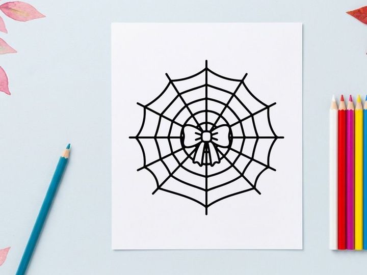Black and white spider web with Halloween spider icon. Minimalist vector Halloween decoration for spooky seasonal design.