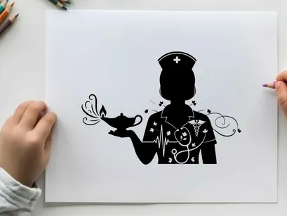 Nurse silhouette with magic lamp vector illustration