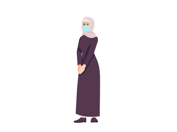 Muslim woman in surgical mask semi flat RGB color vector illustration preview picture