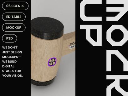 Round Wooden Hammer Mockup
