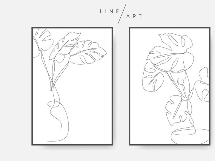 Monstera leaf line art