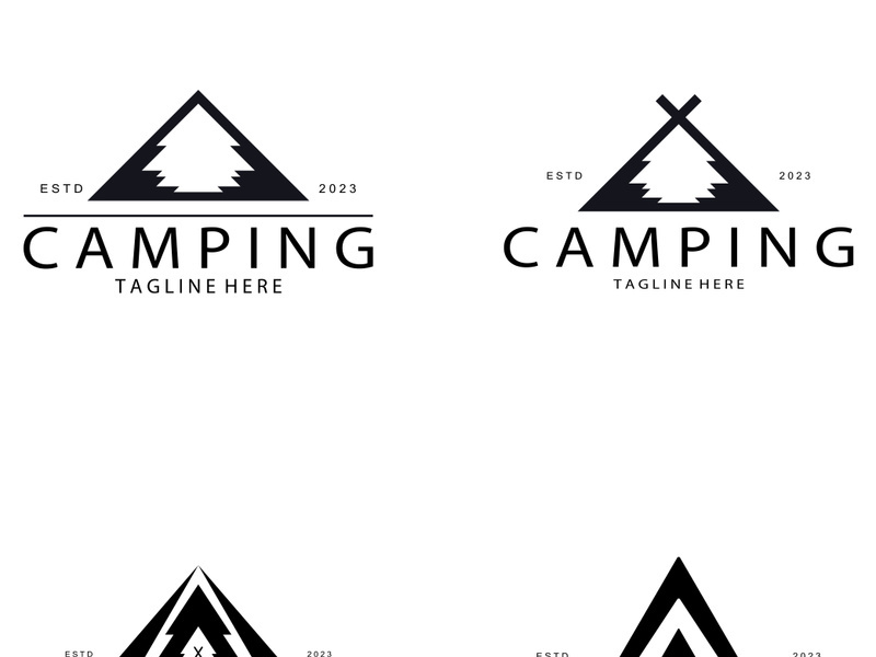 vintage and retro tent logo, camping. With tent, tree and bonfire sign. adventurers, scouts, climbers, camping equipment center